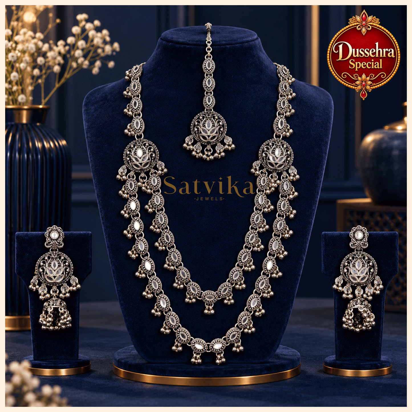 Heritage Oxidized Silver Long Haram Jewellery Set
