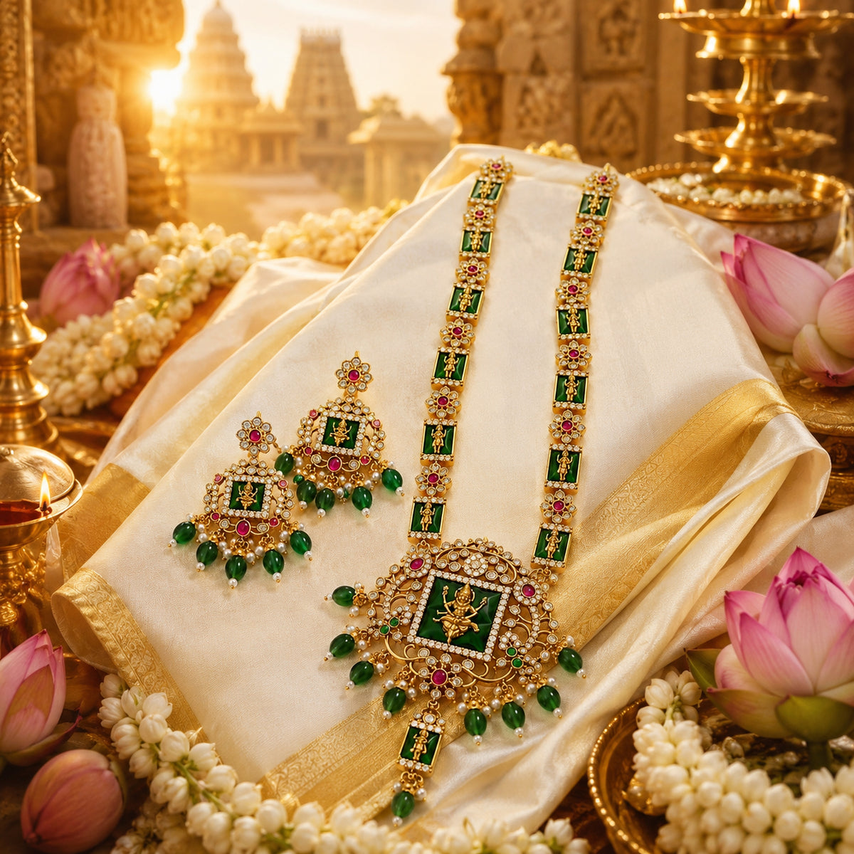 Mahalakshmi Emerald Heritage Necklace Set