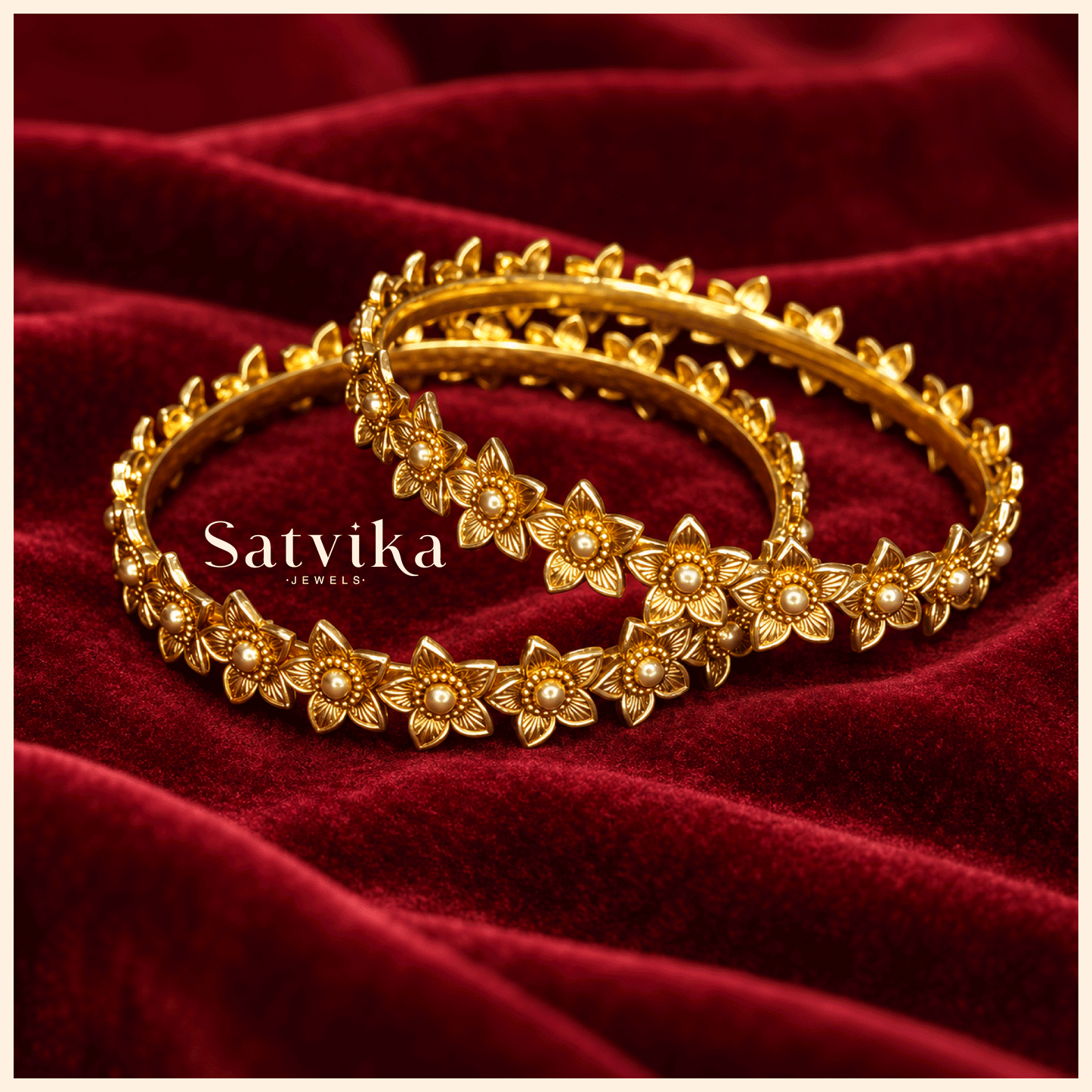 Regal Floral Gold Embellished Pearl Kada Bangles