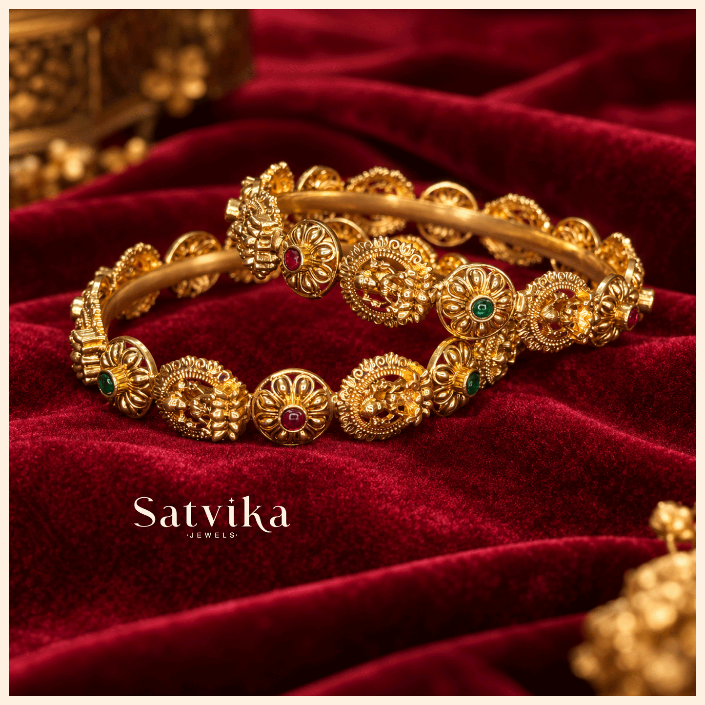 Regal Heritage Antique Gold Temple Kada Bangles
