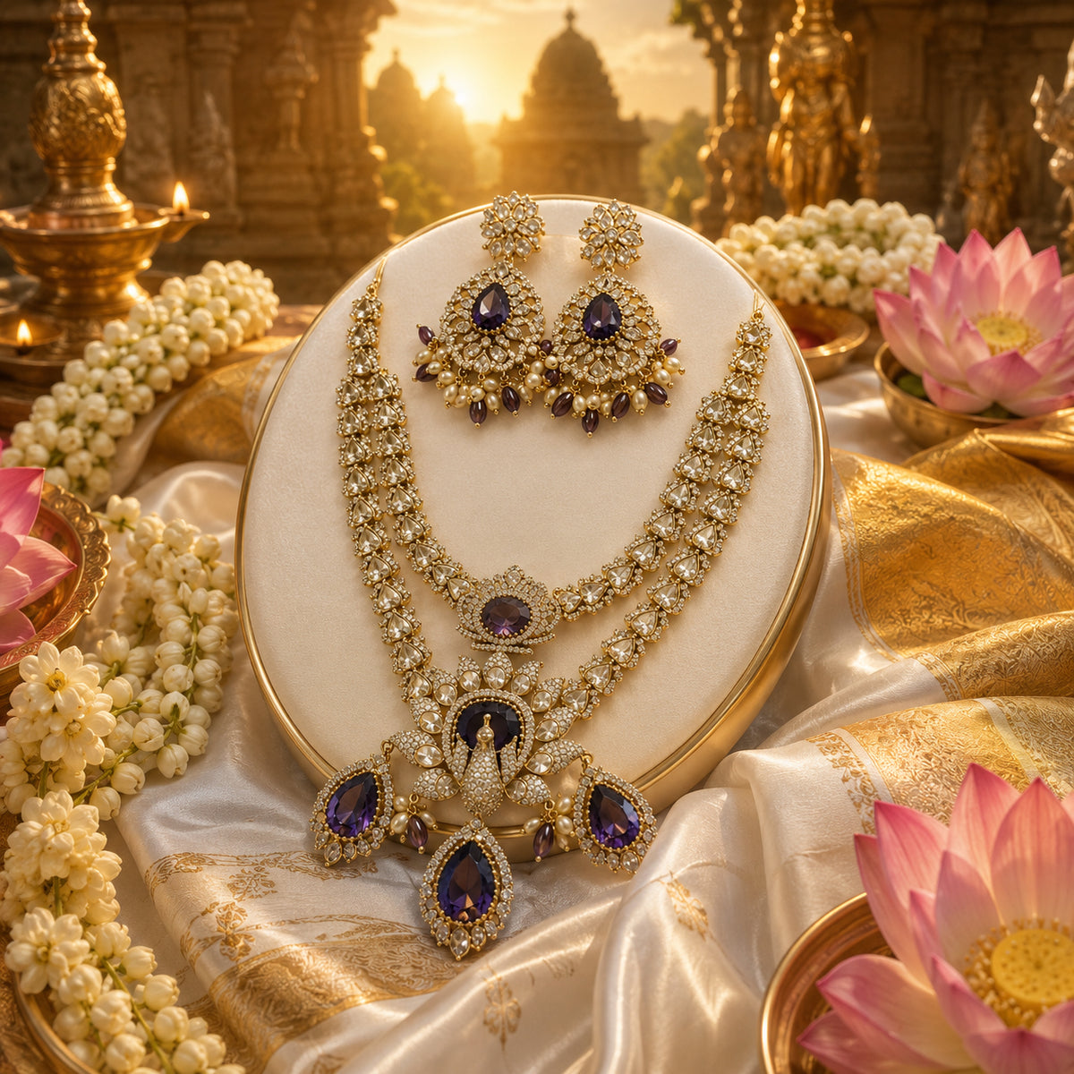 Regal Peacock Polki Kundan Bridal Necklace Set