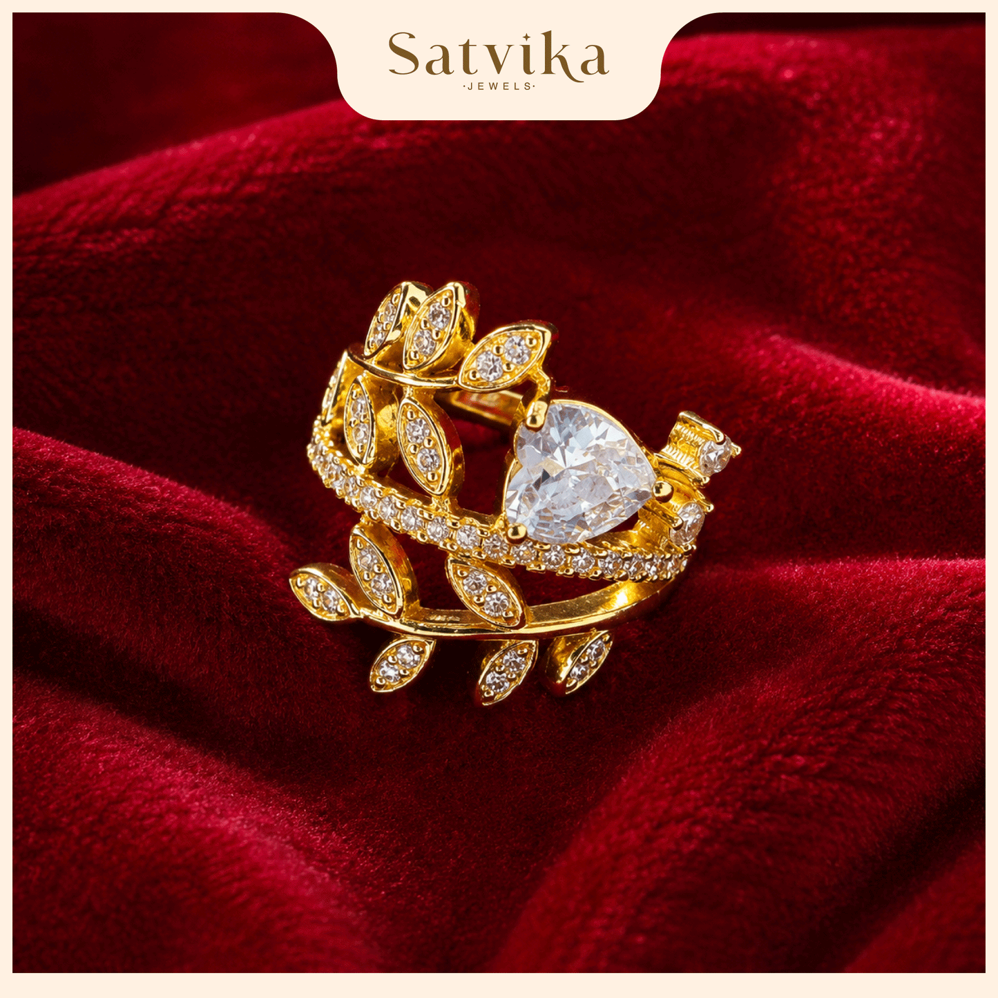 Romantic Botanical Leaf Solitaire Ring