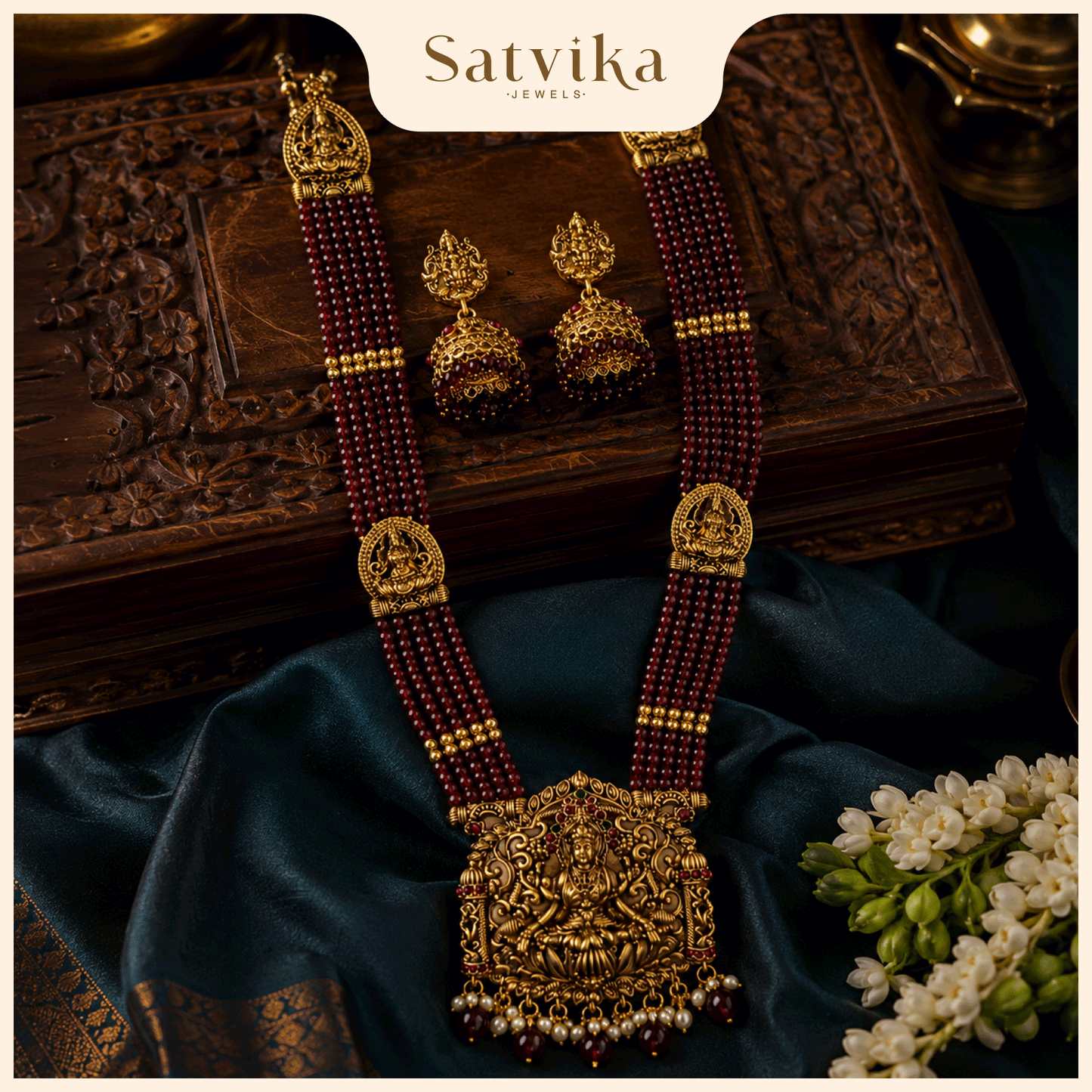 Royal Lakshmi Maroon Pearl Temple Haram