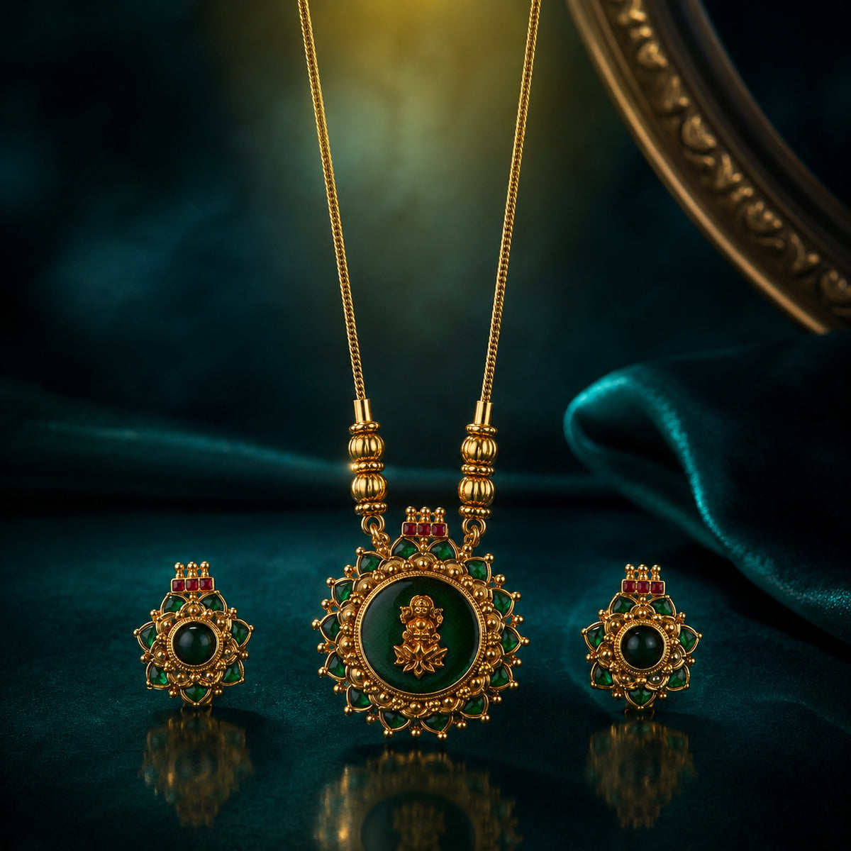 Royal Emerald Lakshmi Pendant Necklace
