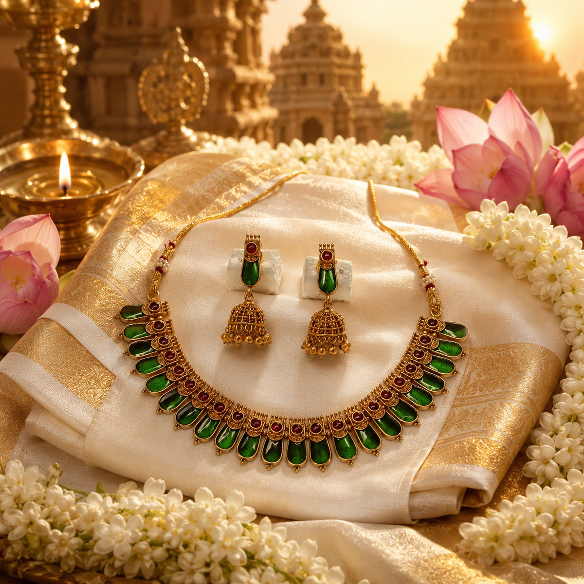 Royal Emerald Nagapadam Heritage Necklace Set