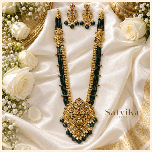 Antique Lakshmi Motif Green Beaded Haram