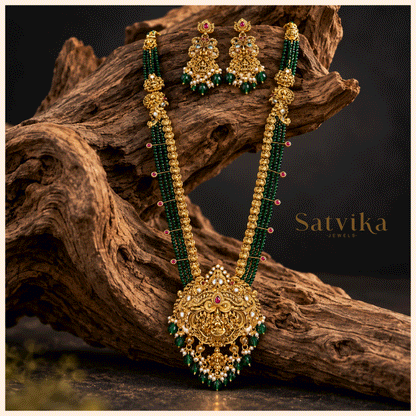 Antique Lakshmi Motif Green Beaded Haram