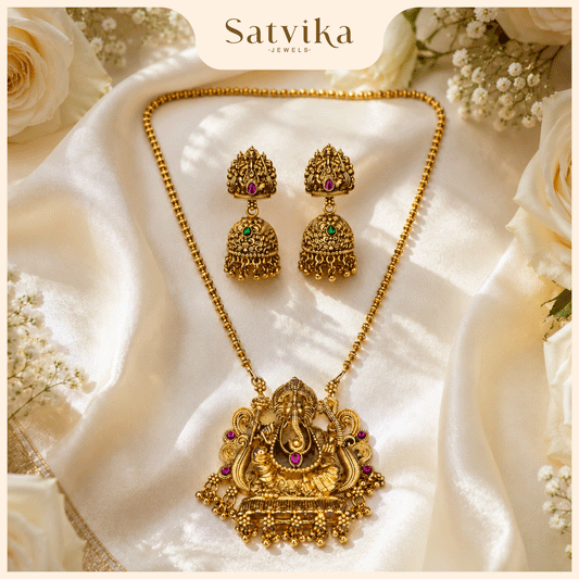 Divine Ganesha Temple Pendant Necklace Set