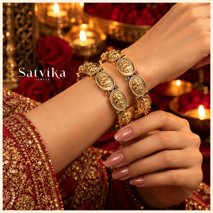 Divine Lakshmi Antique Brass Temple Kada Bangles