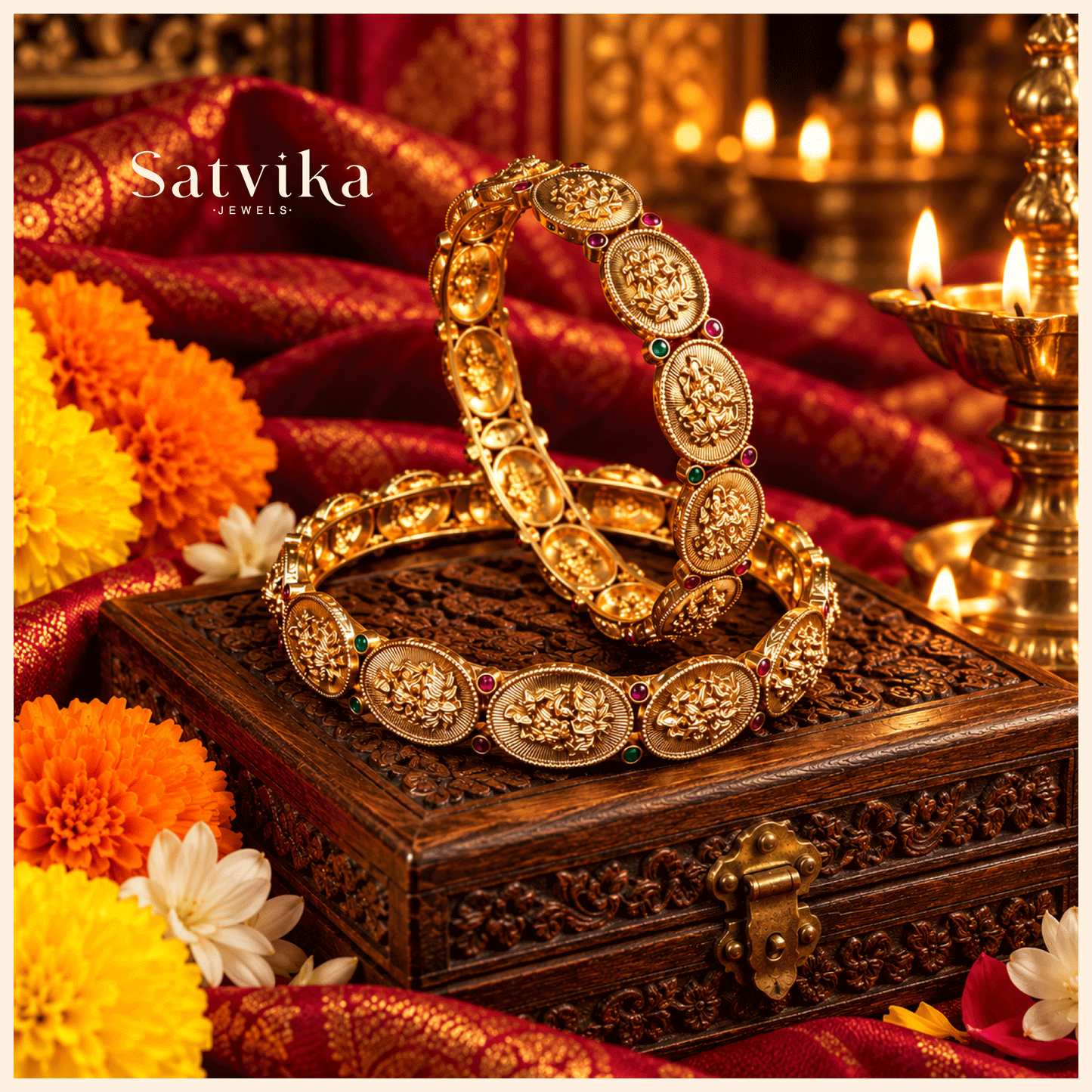 Divine Lakshmi Antique Brass Temple Kada Bangles