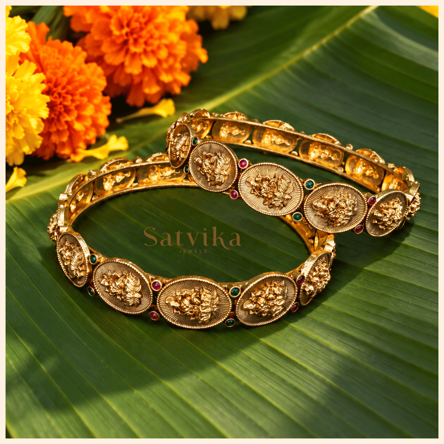 Divine Lakshmi Antique Brass Temple Kada Bangles