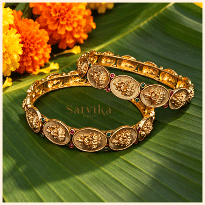 Divine Lakshmi Antique Brass Temple Kada Bangles
