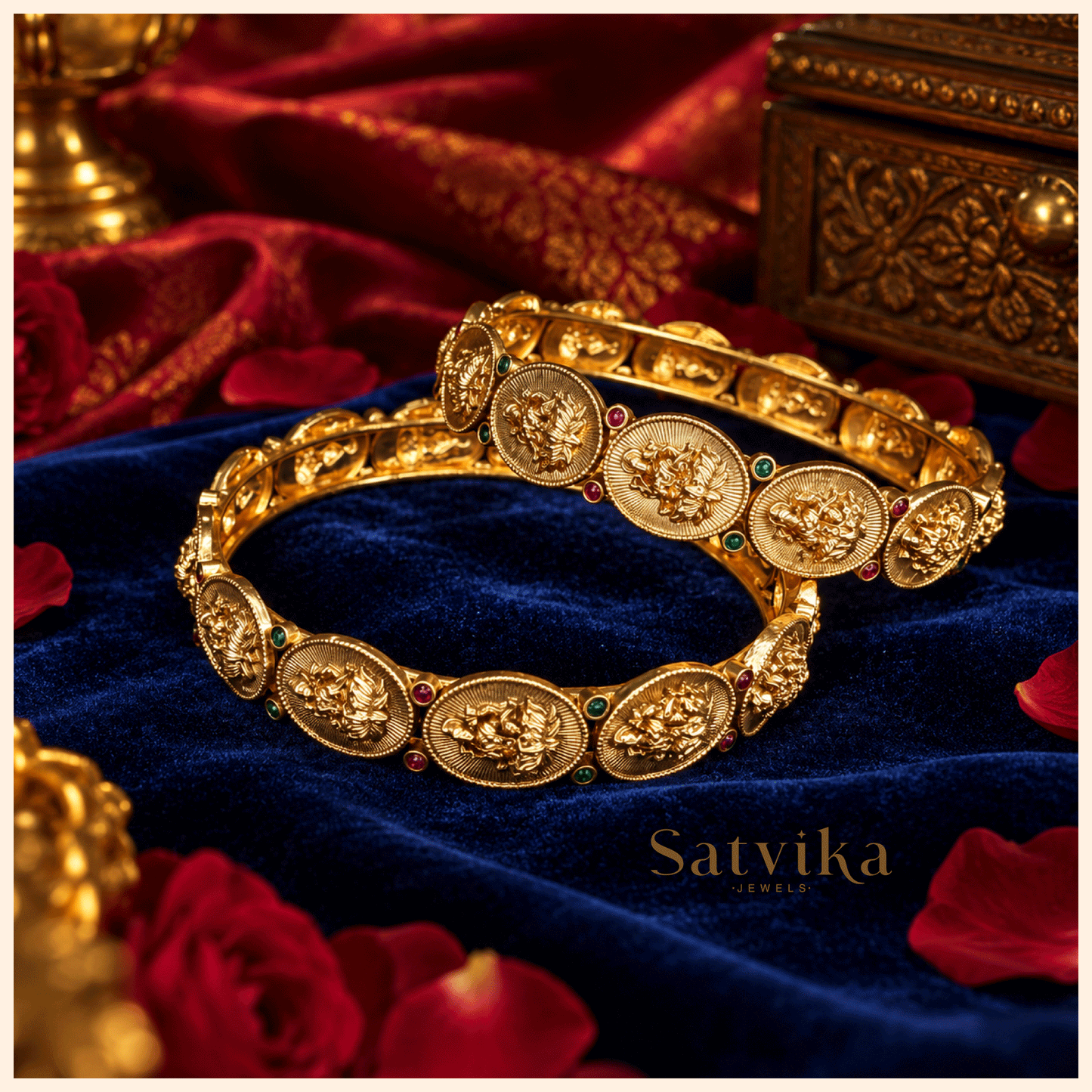 Divine Lakshmi Antique Brass Temple Kada Bangles