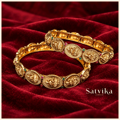 Divine Lakshmi Antique Brass Temple Kada Bangles