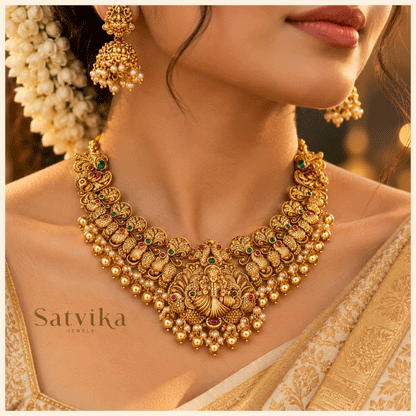Divine Lakshmi Antique Temple Necklace Set