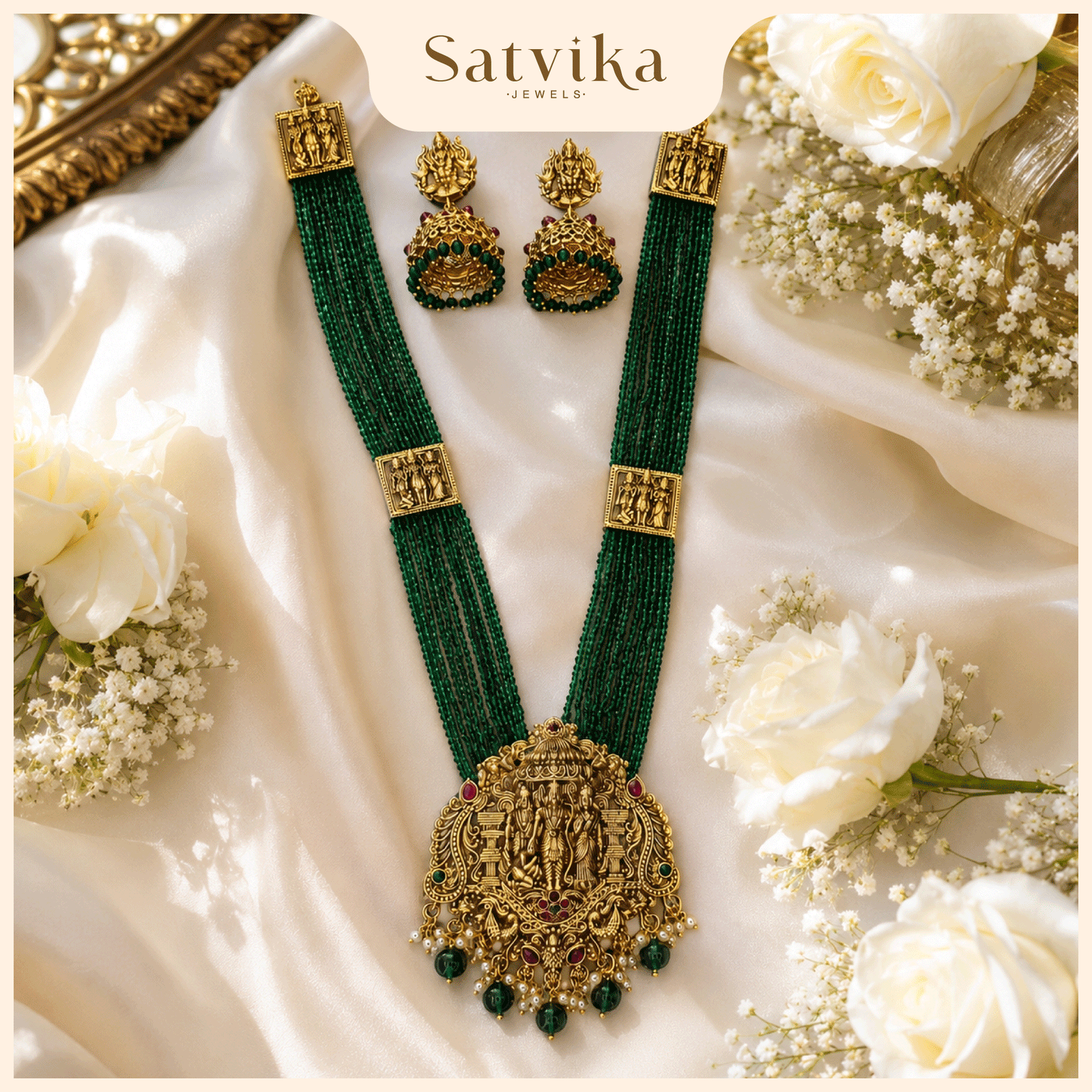 Divine Sree Rama Emerald Beaded Haram