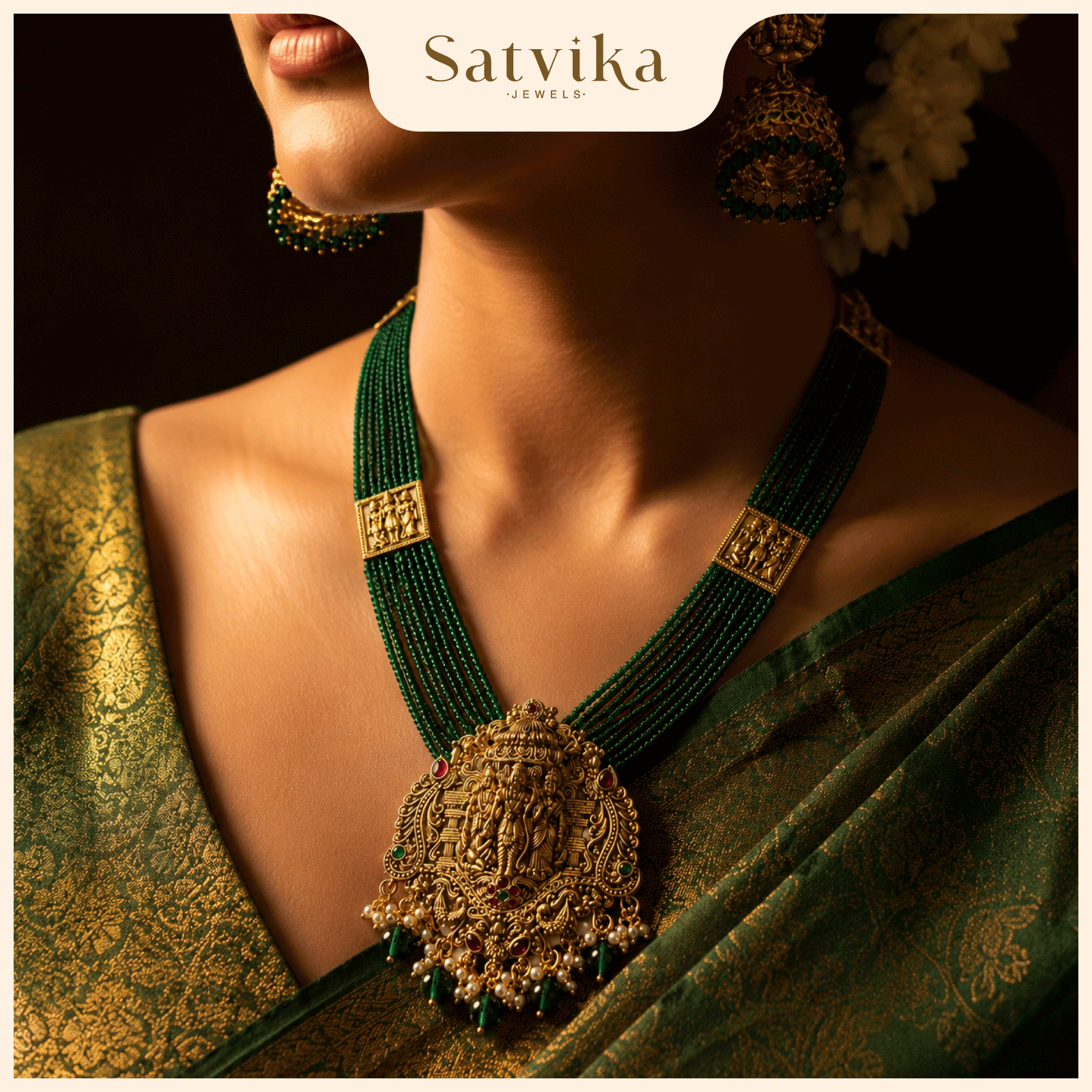 Divine Sree Rama Emerald Beaded Haram