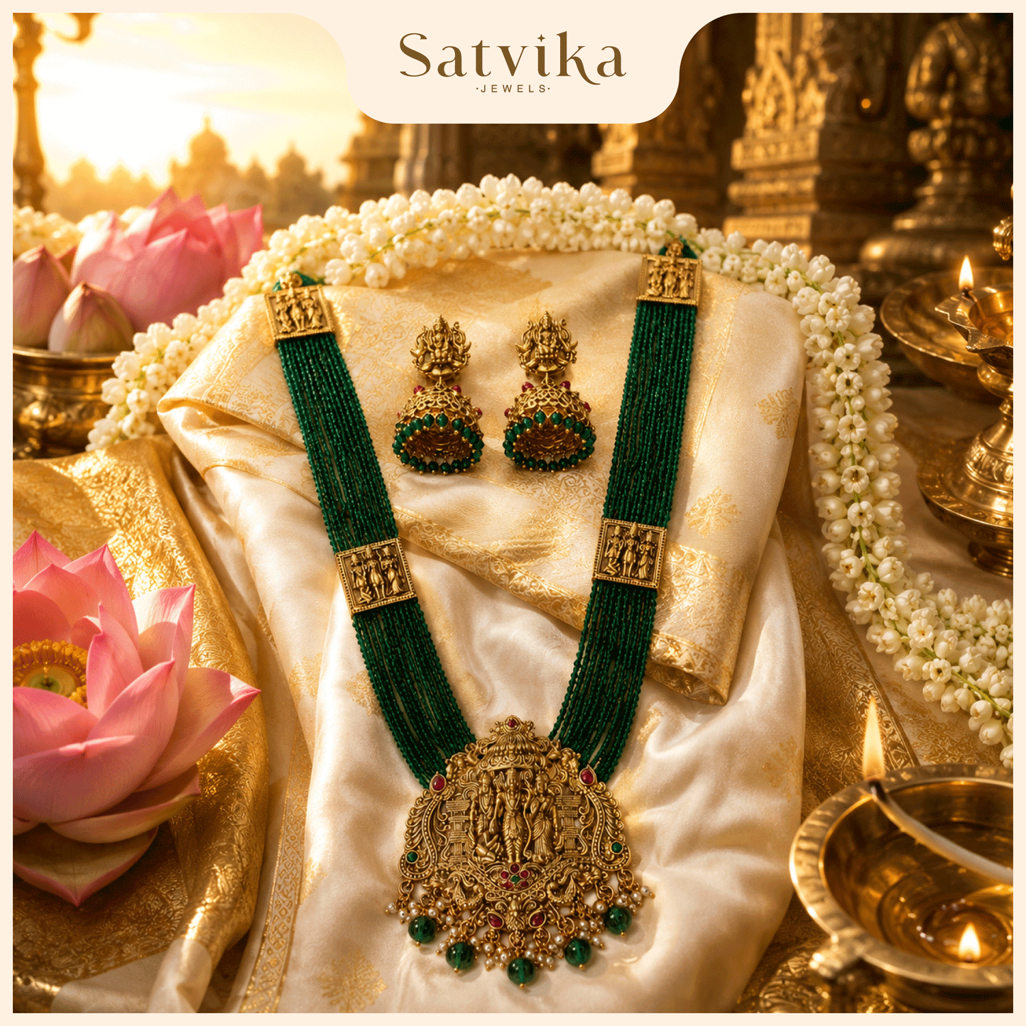 Divine Sree Rama Emerald Beaded Haram