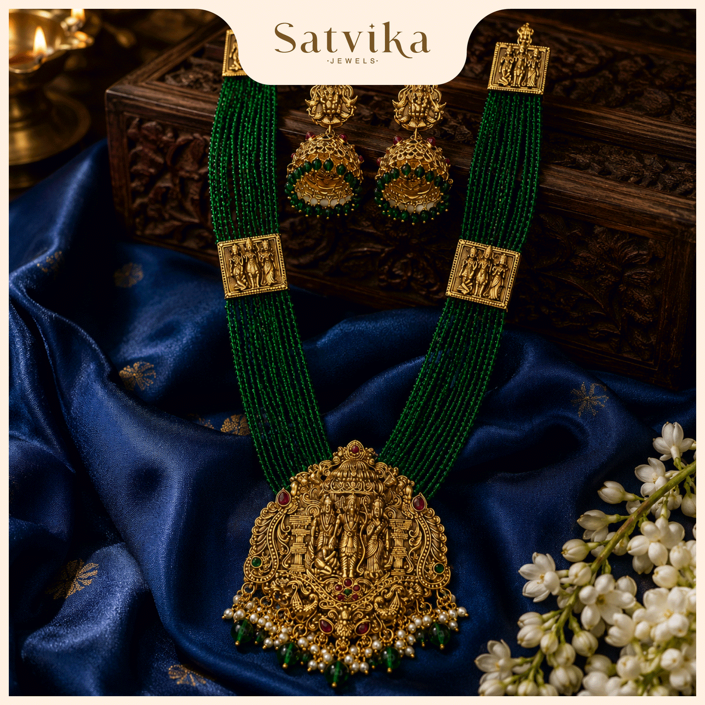 Divine Sree Rama Emerald Beaded Haram