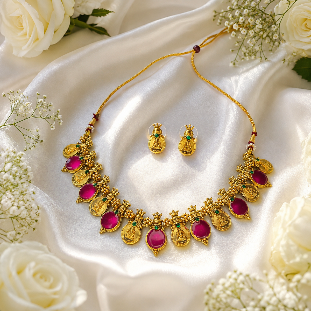 Divine Lakshmi Coin Temple Necklace Set