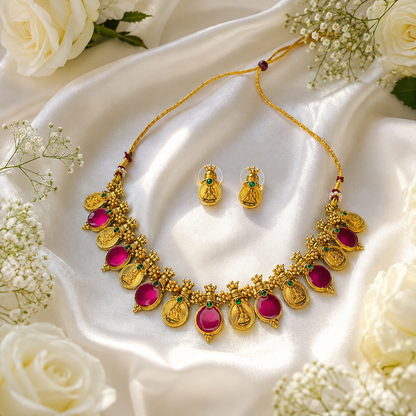 Divine Lakshmi Coin Temple Necklace Set