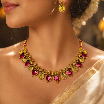 Divine Lakshmi Coin Temple Necklace Set