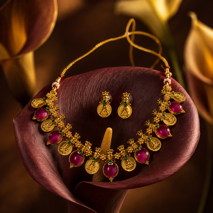 Divine Lakshmi Coin Temple Necklace Set