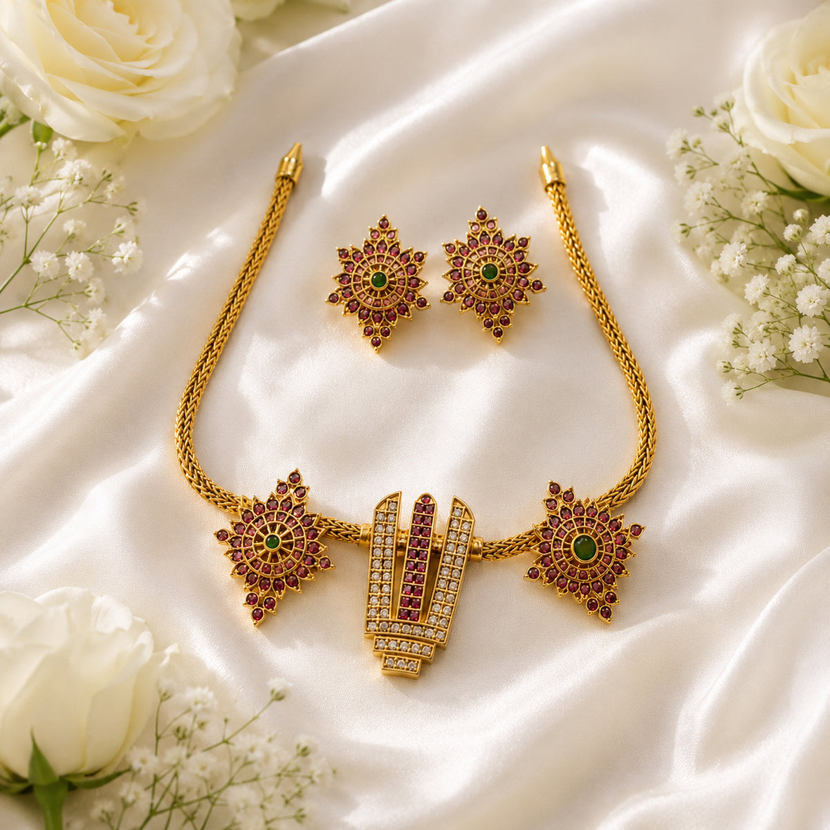 Divine Vaishnav Tilak Temple Necklace Set