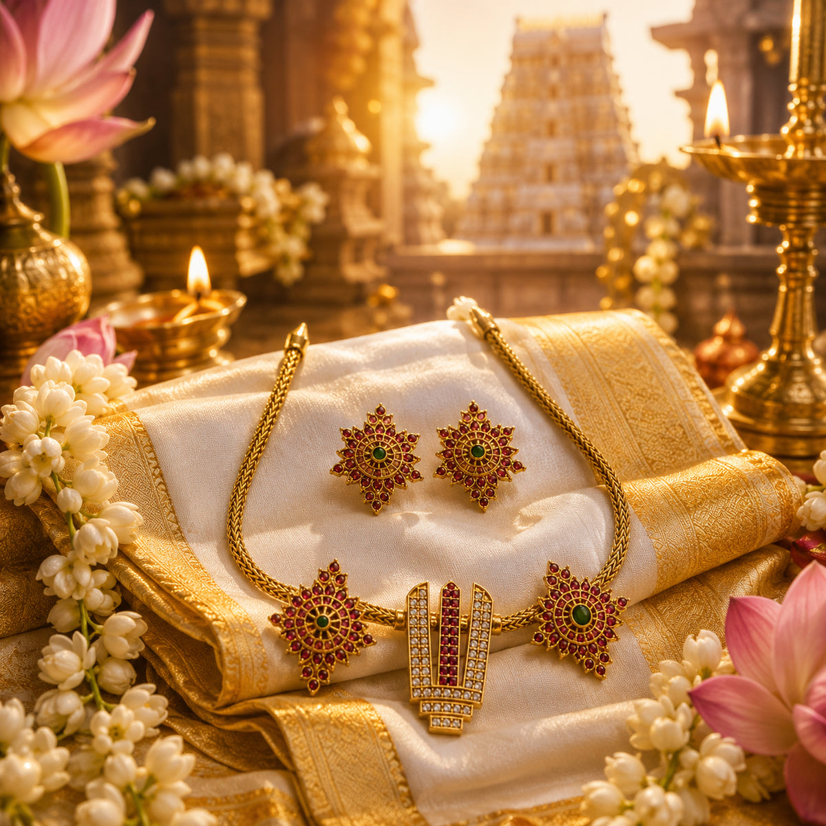Divine Vaishnav Tilak Temple Necklace Set