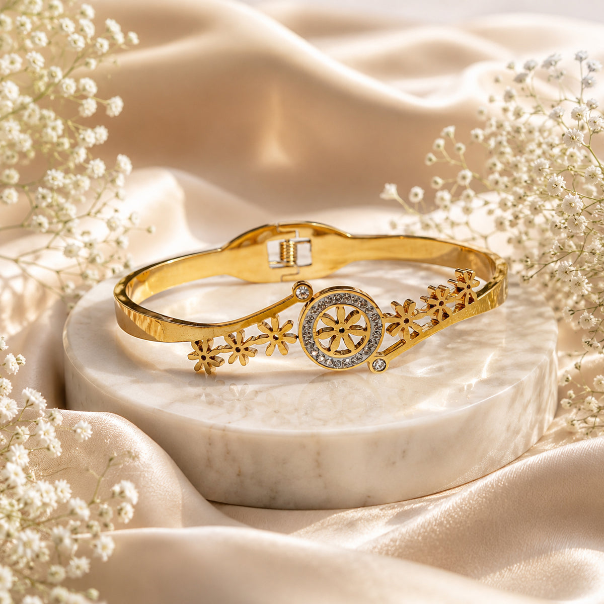 Elegant Blossom Sparkle Gold Kada