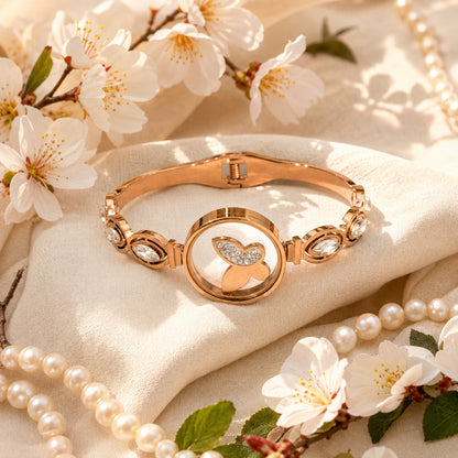 Elegant Butterfly Rose Gold Plated Charm Bracelet