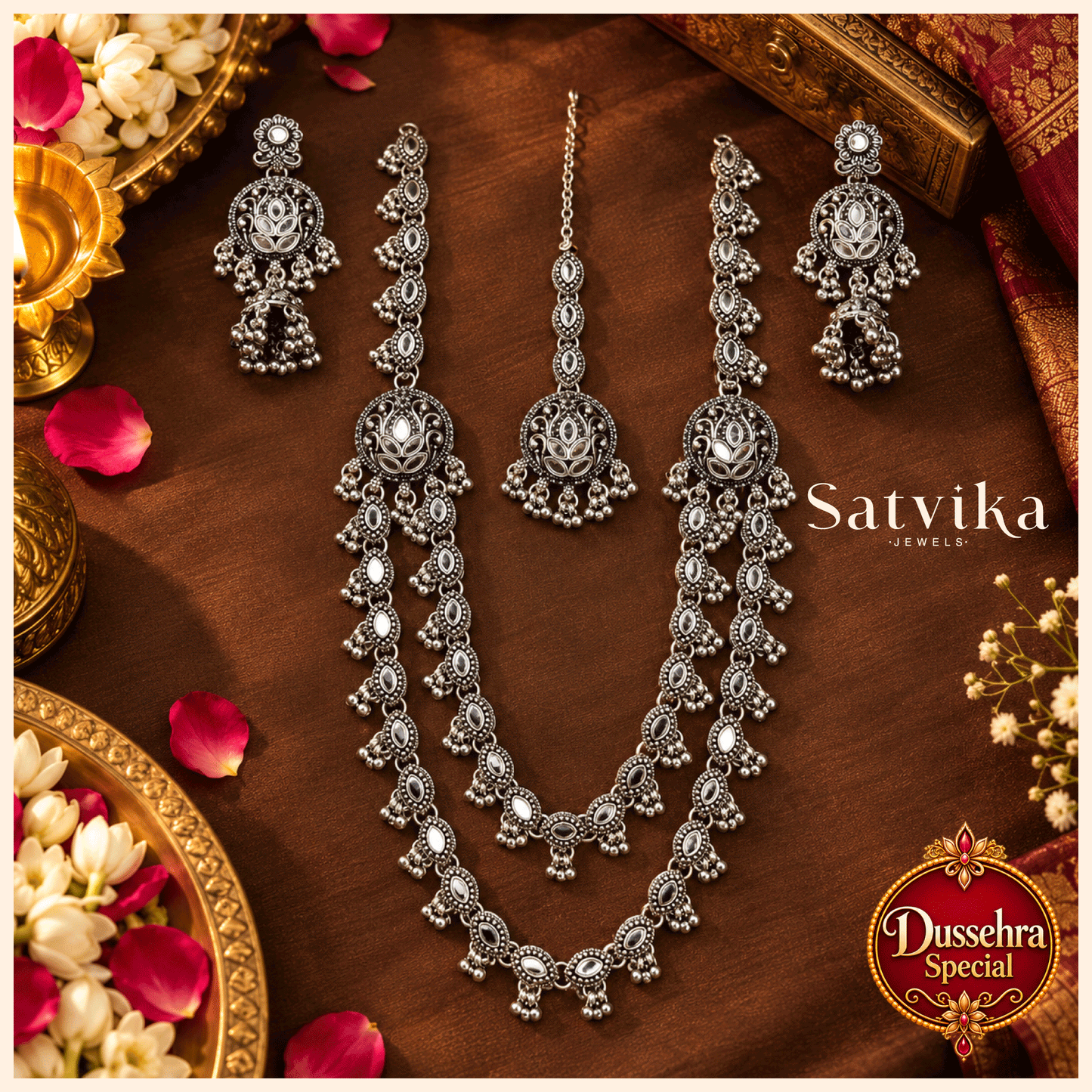 Heritage Oxidized Silver Long Haram Jewellery Set