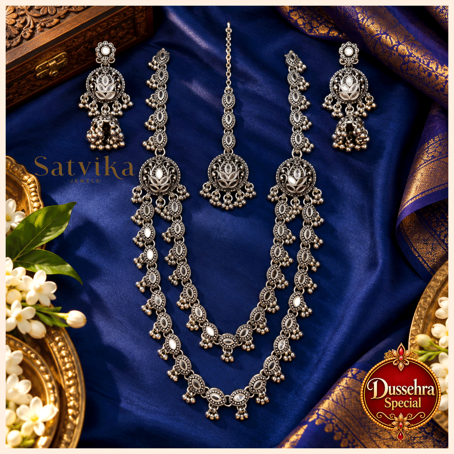 Heritage Oxidized Silver Long Haram Jewellery Set