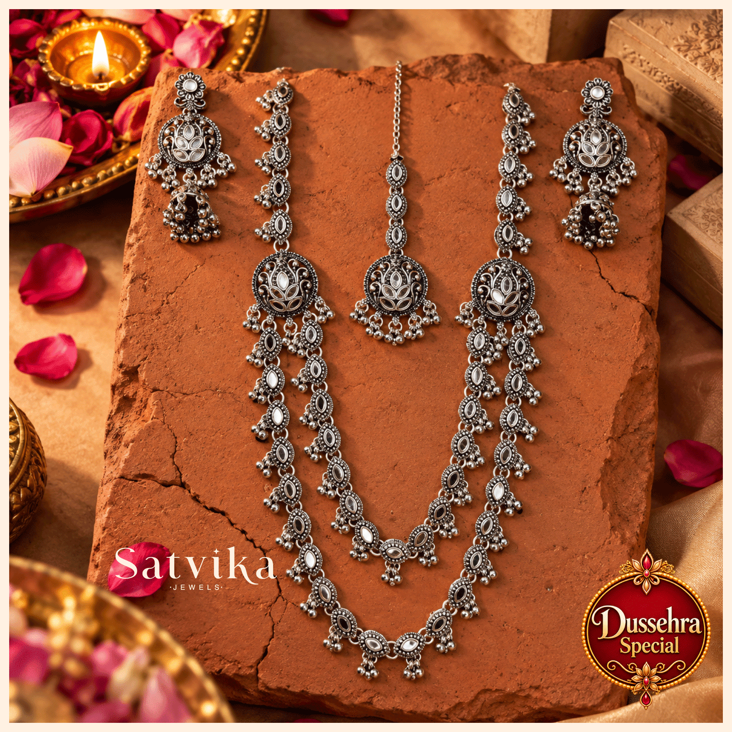 Heritage Oxidized Silver Long Haram Jewellery Set