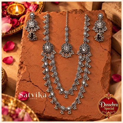 Heritage Oxidized Silver Long Haram Jewellery Set