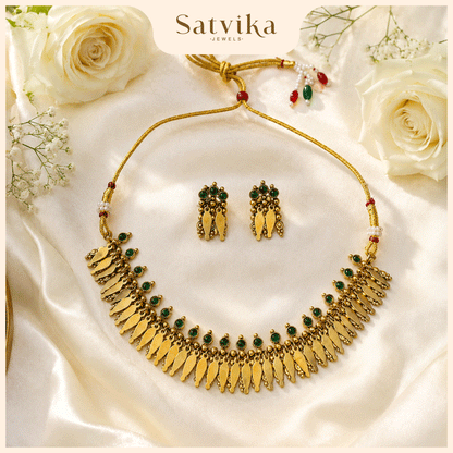 Kerala Heritage Emerald Leaf Choker Necklace Set