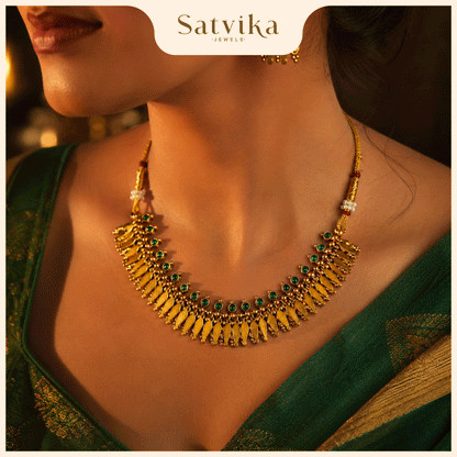 Kerala Heritage Emerald Leaf Choker Necklace Set