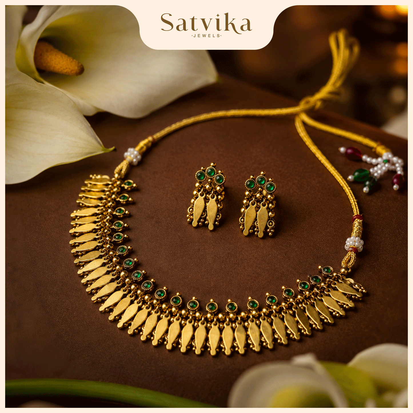 Kerala Heritage Emerald Leaf Choker Necklace Set