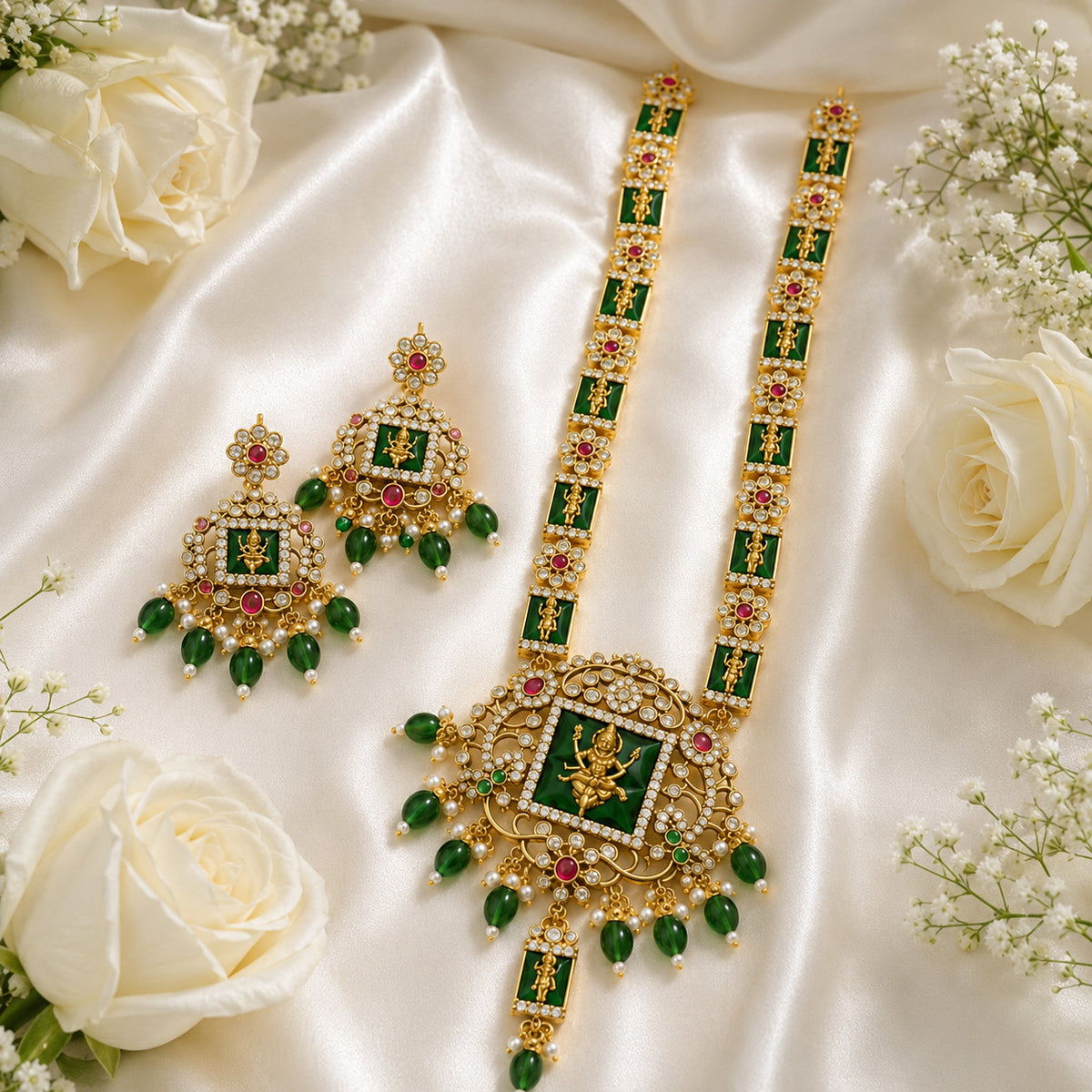 Mahalakshmi Emerald Heritage Necklace Set
