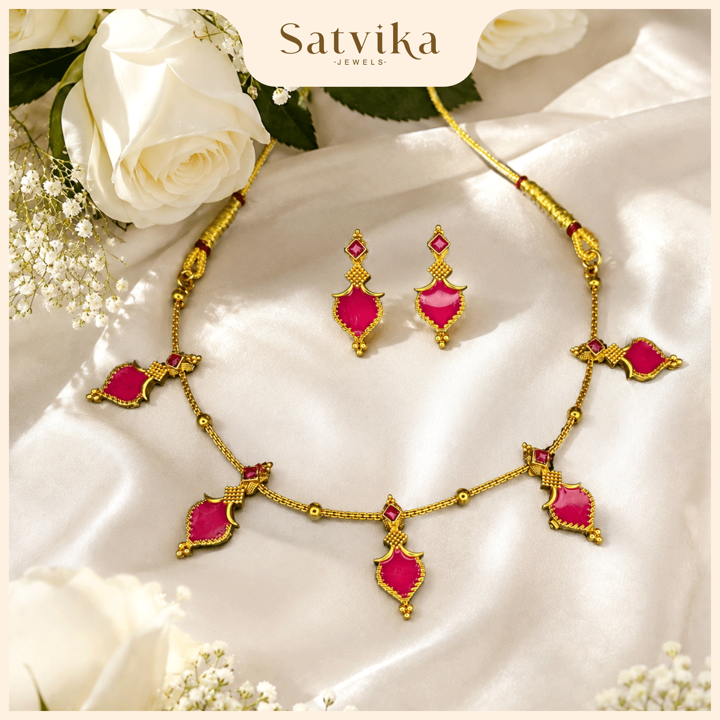 Regal Crimson Geometric Choker Set
