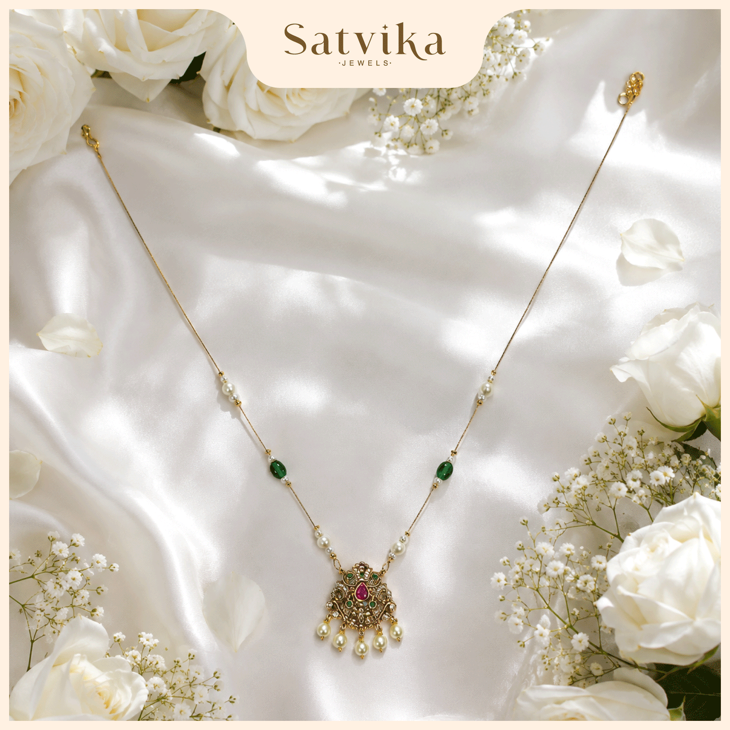 Regal Emerald Pearl Invisible Necklace