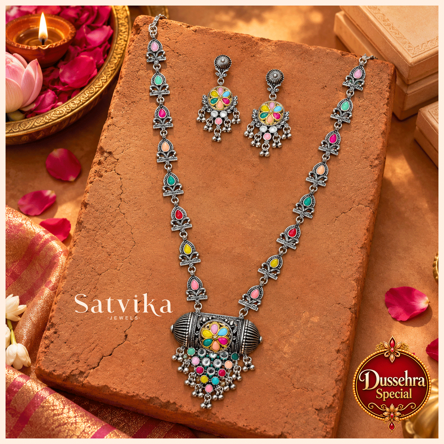 Regal Spectrum Oxidised Silver Necklace Set