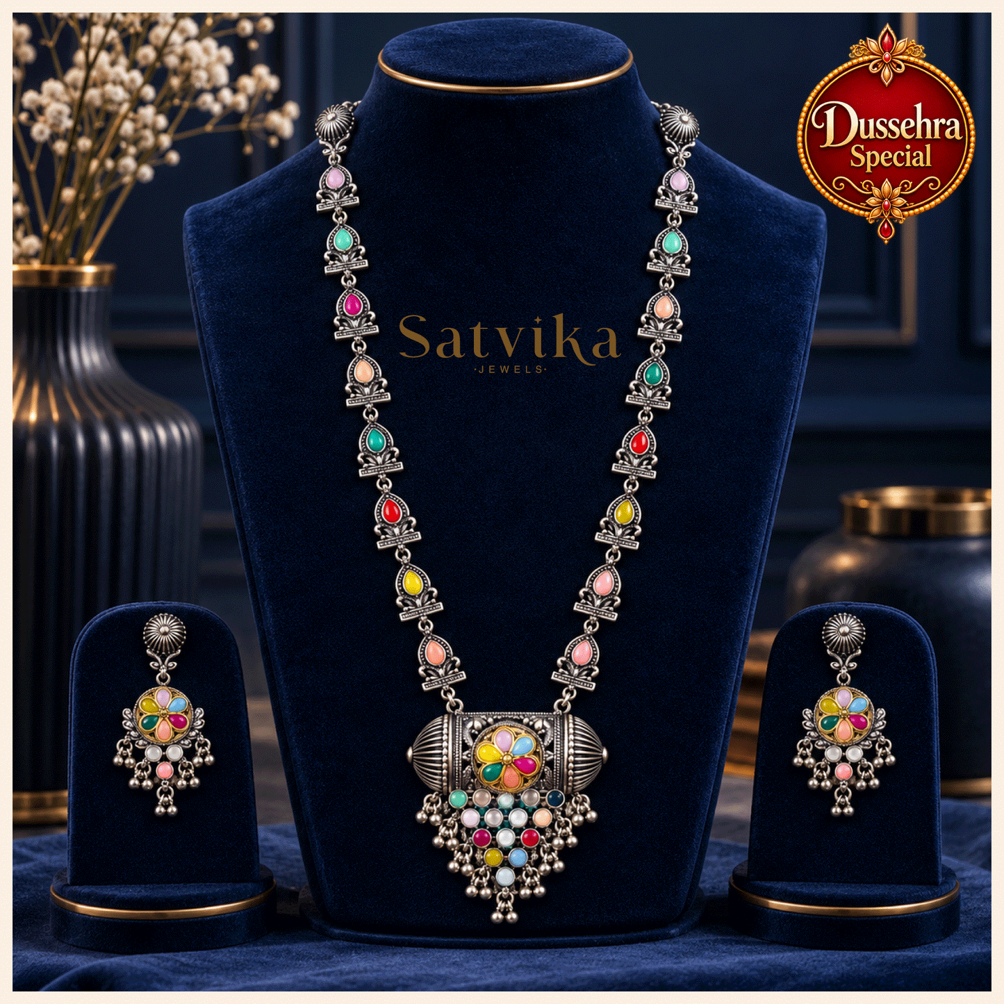 Regal Spectrum Oxidised Silver Necklace Set