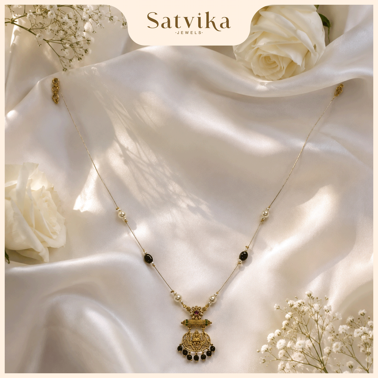 Regal Temple Motif Pearl Beaded Necklace