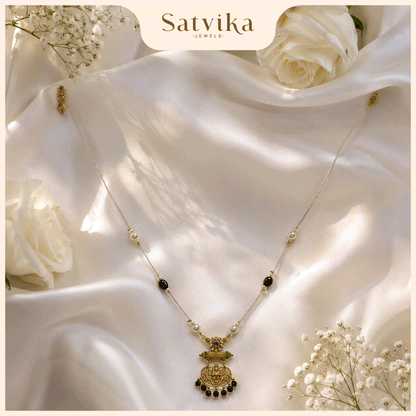 Regal Temple Motif Pearl Beaded Necklace