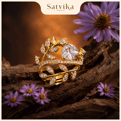 Romantic Botanical Leaf Solitaire Ring