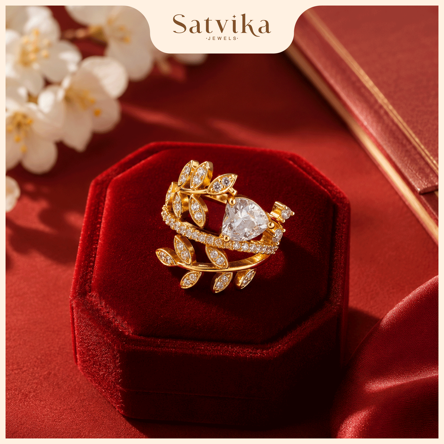 Romantic Botanical Leaf Solitaire Ring