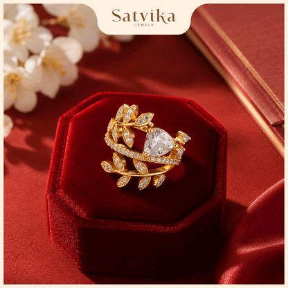 Romantic Botanical Leaf Solitaire Ring