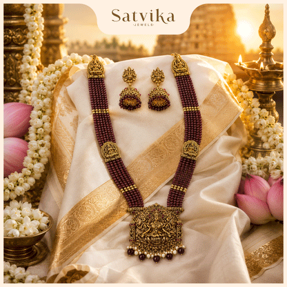 Royal Lakshmi Maroon Pearl Temple Haram