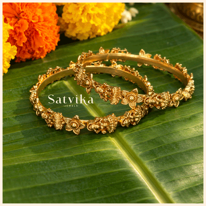 Royal Nakshi Floral Gold Traditional Kada Bangles